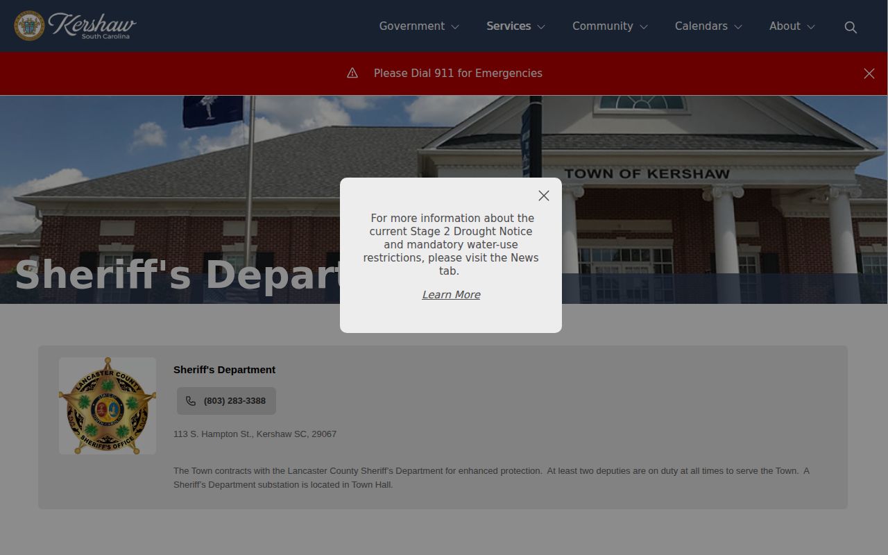 Kershaw LCSO contracted-service page for Kershaw arrest record routing