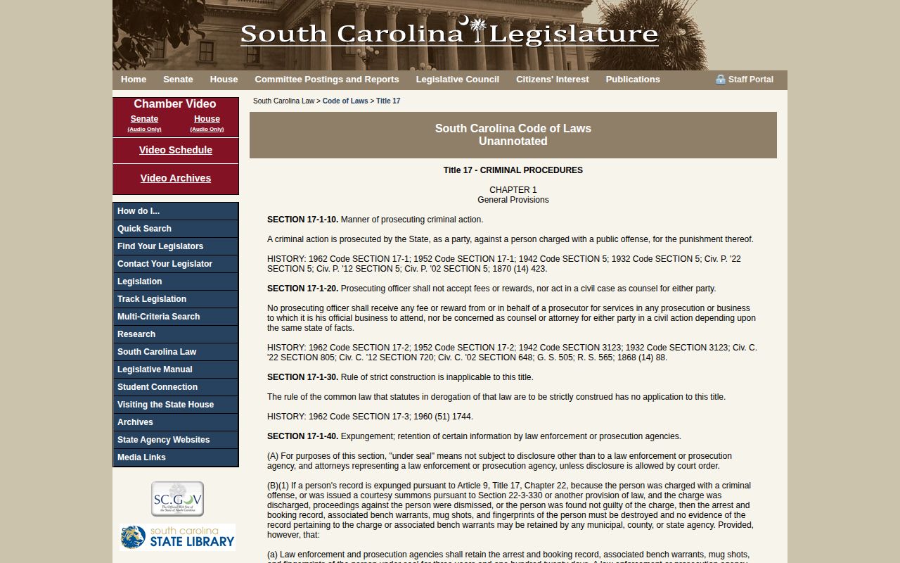 Lancaster County booking record law source showing South Carolina mugshot and expungement statutes
