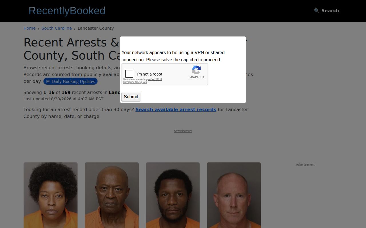 Lancaster County RecentlyBooked secondary county landing page